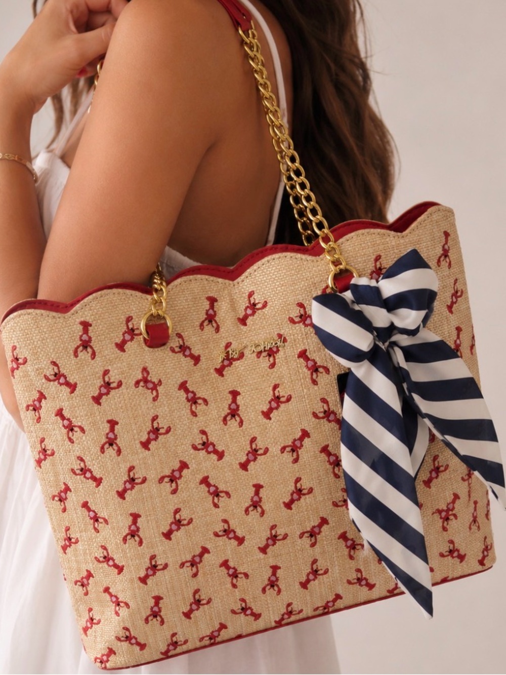 Betsey Johnson Lobster Straw Tote Nautical Scalloped NWT